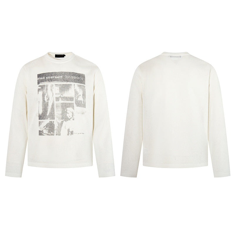 Men's sweatshirt with vintage photo collage print, straight cut and round neck Amarae
