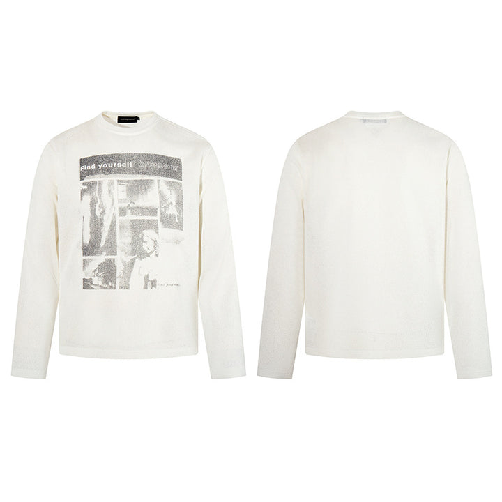 Men's sweatshirt with vintage photo collage print, straight cut and round neck Amarae
