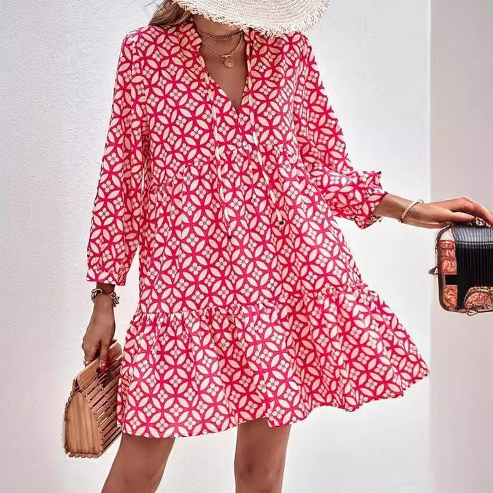 Boho style summer dress for women with a flowy cut and ruffle details Lune London
