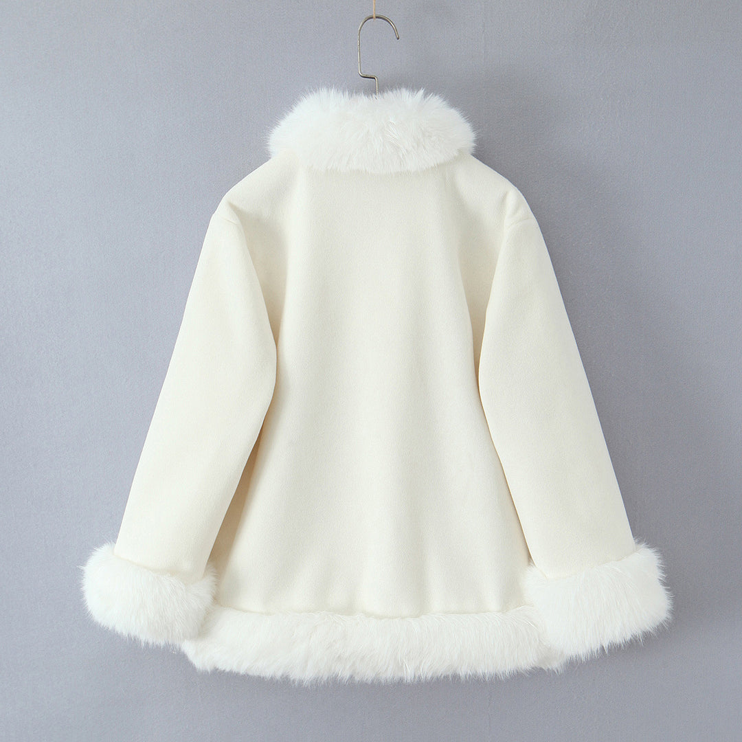 Elegant ladies faux fur jacket with soft collar and modern details Lune London