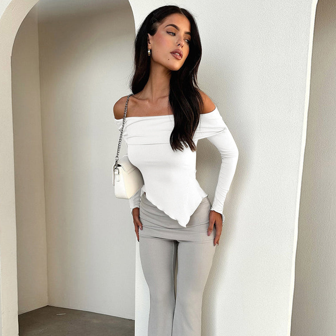 Women's Off-Shoulder Shirt with Elegant Trumpet Sleeves Lune London