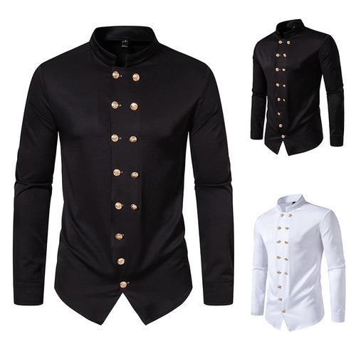 Elegant shirt for men with modern high collar and golden buttons Amarae