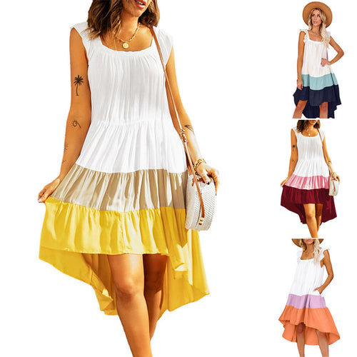 Amarae color block midi dress with ruffles for women