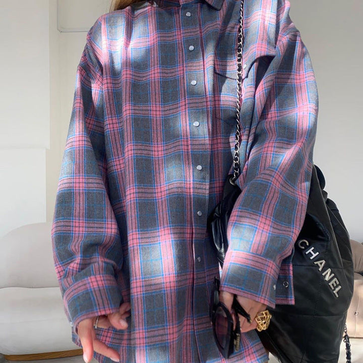 Ladies Oversized Check Shirt Blouse Lune London