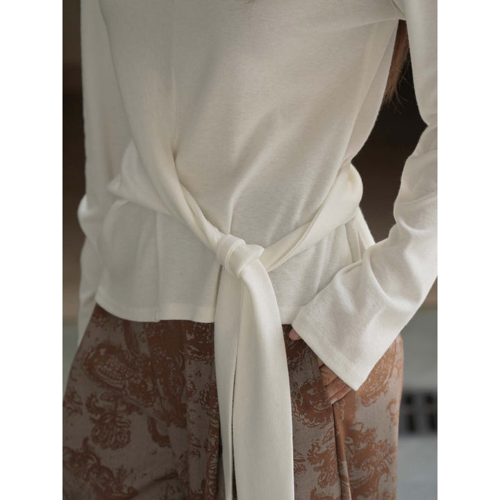 Women High-Waisted Flowing Tailoring Palazzo Pants with Draped Front Panel Amarae