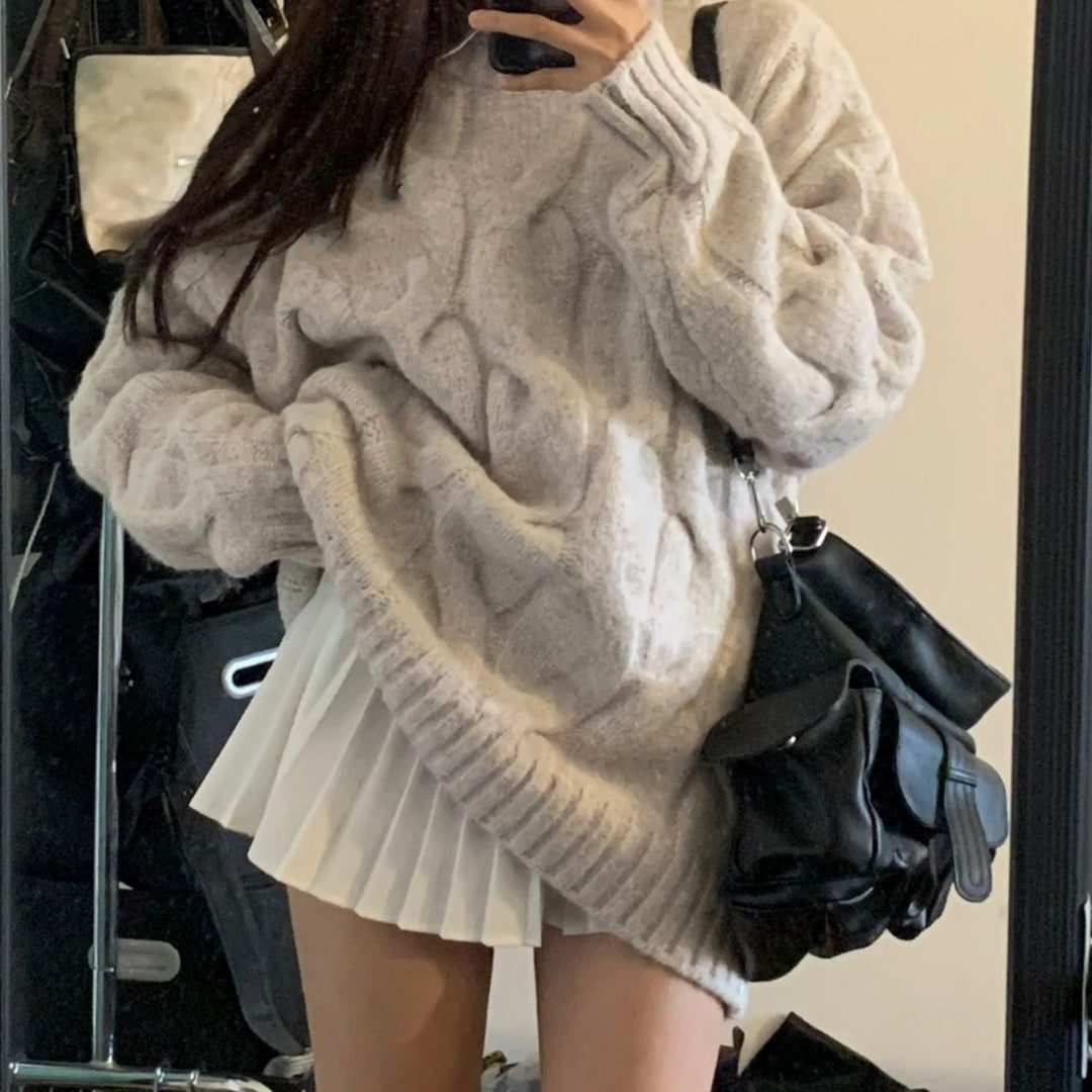 Pull femme en tricot épais avec motif en câble et coupe décontractée Chic & Stil