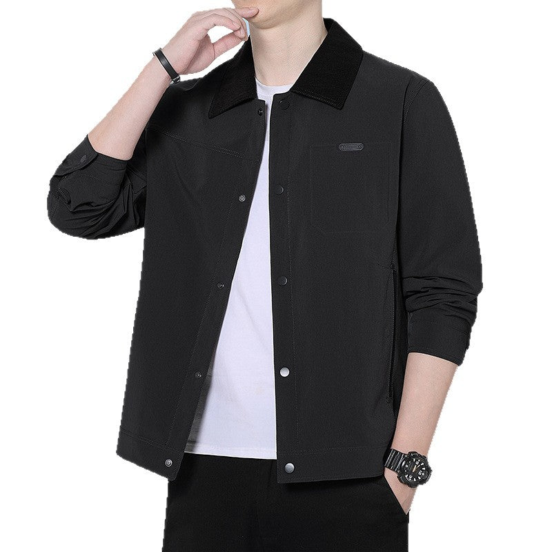 Men's Lightweight Casual Jacket with Cord Collar, Press Stud Placket and Concealed Zipper Pockets Amarae