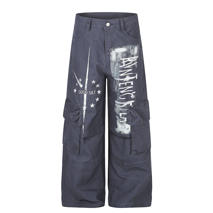 Women's wide cargo culotte pants with graffiti print and large flap pockets Amarae