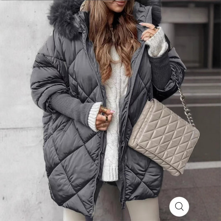 Women's quilted winter parka with detachable hood Lune London