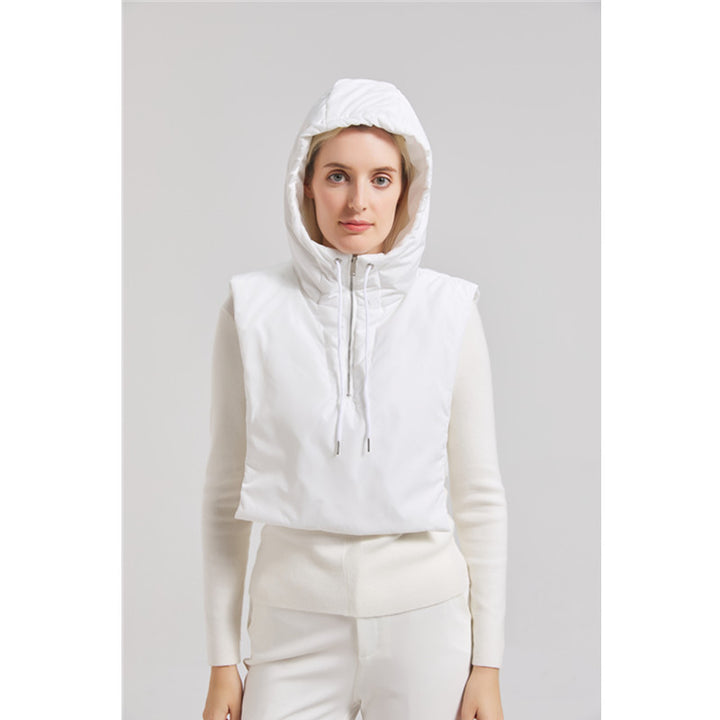 Hooded vest for women with high collar and adjustable hem Lune London