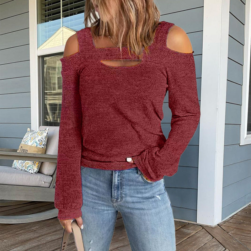 Lune London trendy women's long sleeve top with cut-out details and off-shoulder design