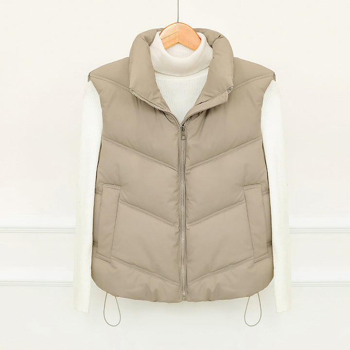 Ladies padded gilet with high collar and practical front pockets Amarae