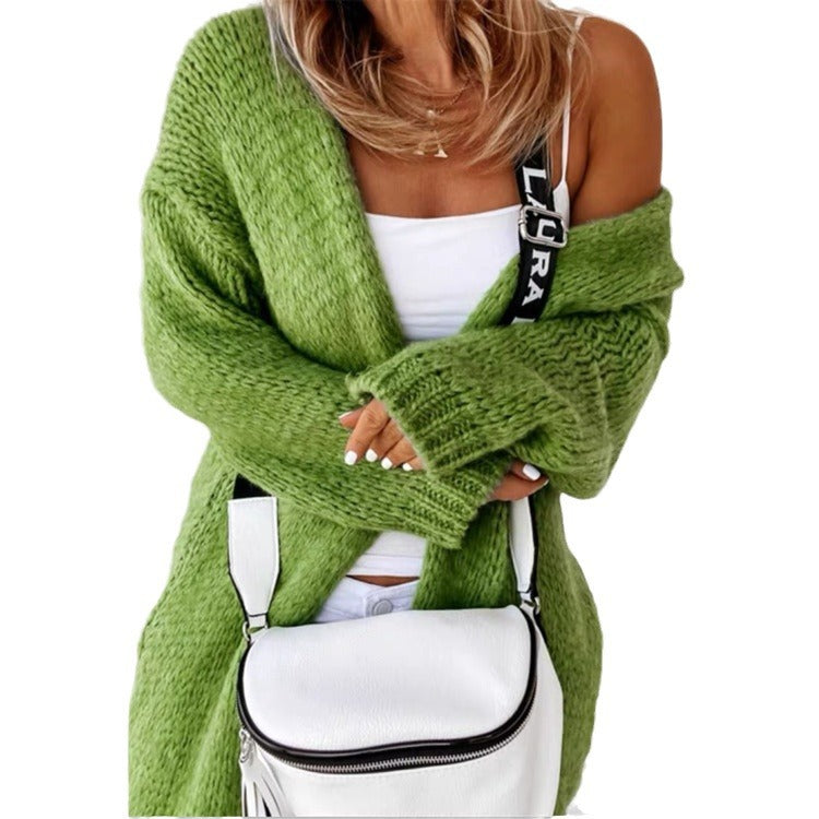 Ladies Thick Knit Oversized Cardigan with Open Front and Soft Sleeves Lune London