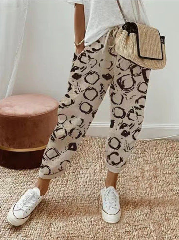 Women's linen jogger pants with drawstring, loose tapered fit and rolled hems Amarae