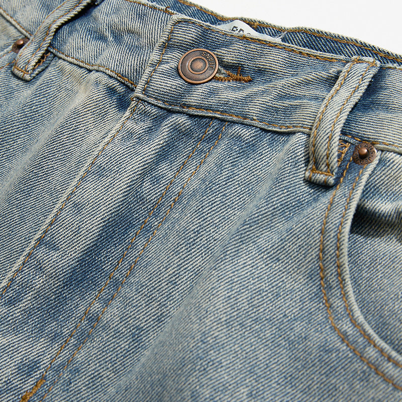Men's Wide Cropped Baggy Jeans with High Waist and Vintage Wash Amarae