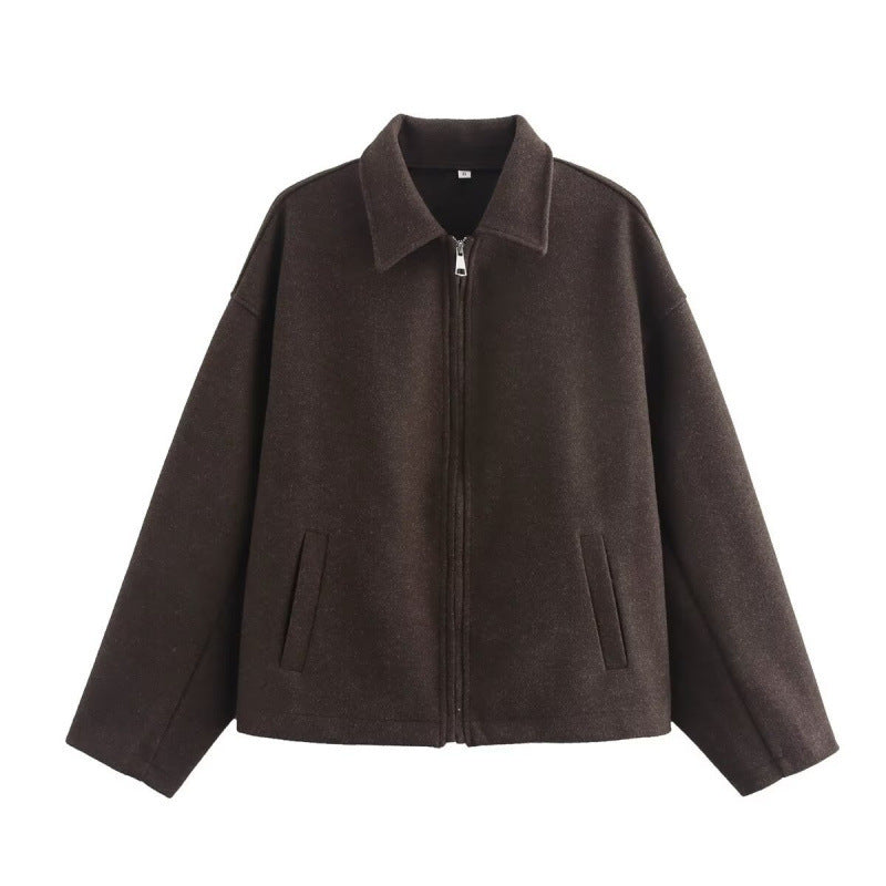 Men's Boxy Wool Blend Blouson with Zipper and Shirt Collar Amarae