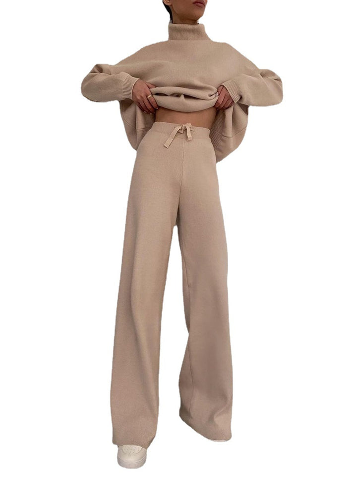 Women Wide Knit Pants with High Waist, Drawstring, and Wide Leg Amarae