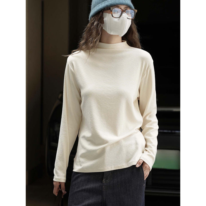 Ladies finely knitted relaxed long sleeve with high stand-up collar made of cotton blend Amarae