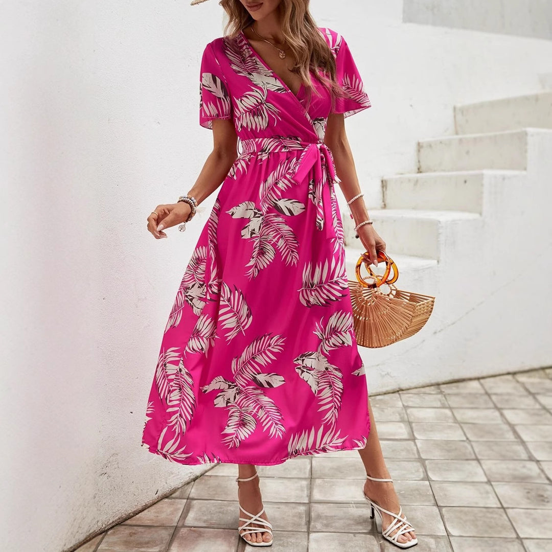 Maxi wrap dress for women with floral print and high slit Lune London