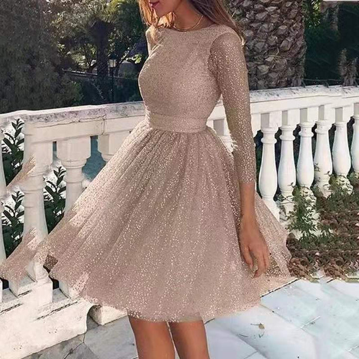 Women Glittering Tulle Dress with Long Sleeves and Swinging Skirt Lune London