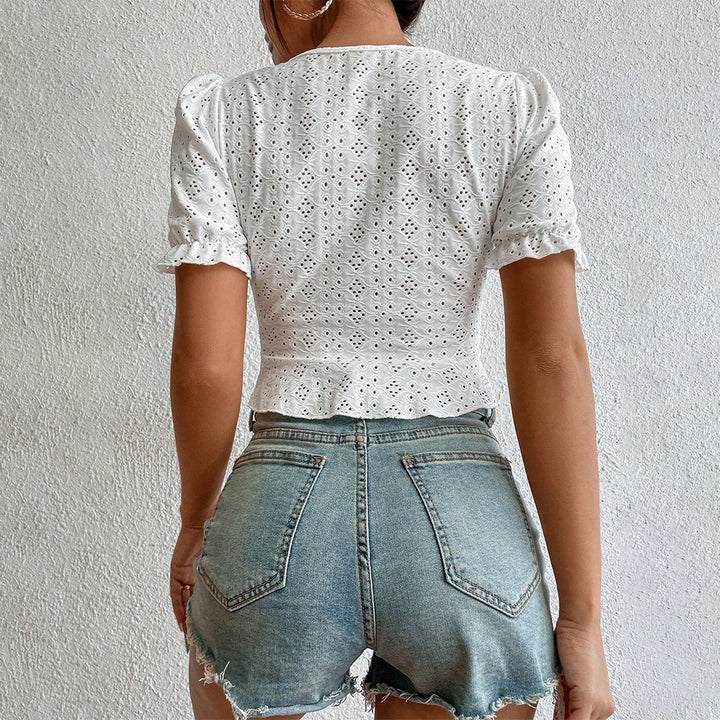 Blouse à manches courtes pour femme avec détails volantés et coupe ample Chic & Stil