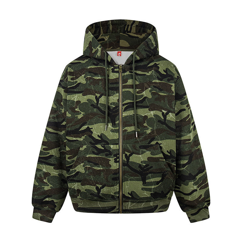 Unisex hooded sweat jacket in camouflage design with full-length zipper Amarae