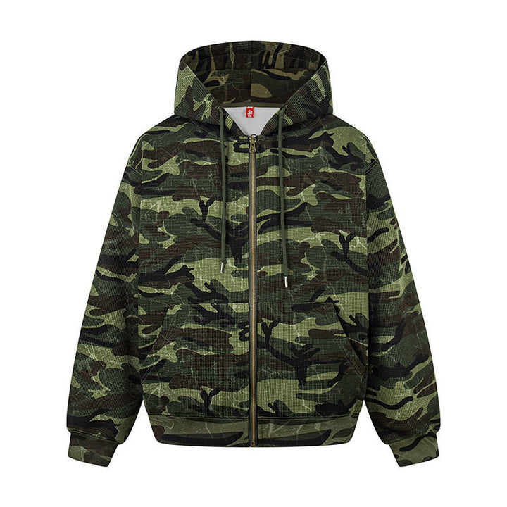 Unisex hooded sweat jacket in camouflage design with full-length zipper Amarae