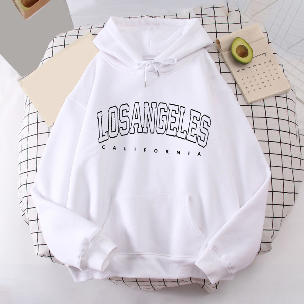 Women's hoodie with modern Los Angeles print and loose fit Lune London