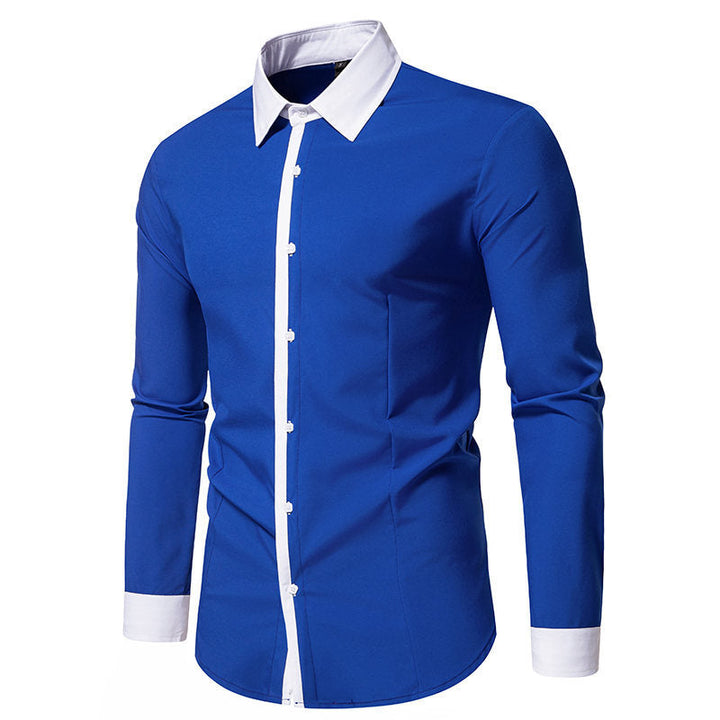 Men's Long Sleeve Shirt with Contrasting Collar and Trendy Button Placket Lune London