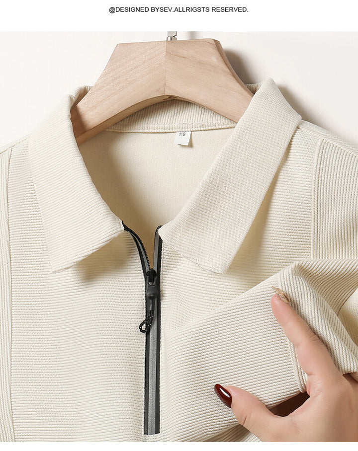 Casual long sleeve pullover for men with half zipper and textured pattern Lune London