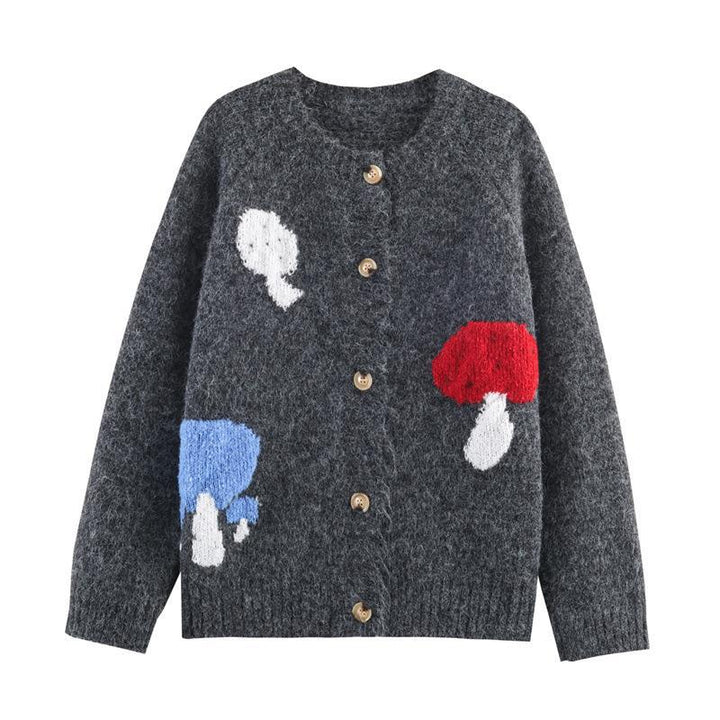Pullover for women with colorful mushroom patterns and comfortable button details Lune London