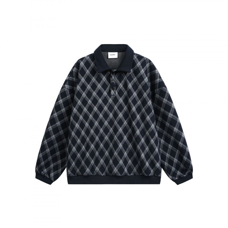 Unisex Oversize Polo-Halfzip-Pullover with Argyle Structure Amarae