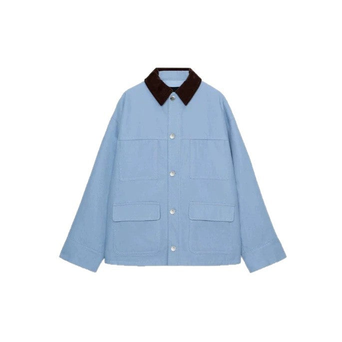 Women's short chore jacket made of canvas with cord collar and four patch pockets Amarae