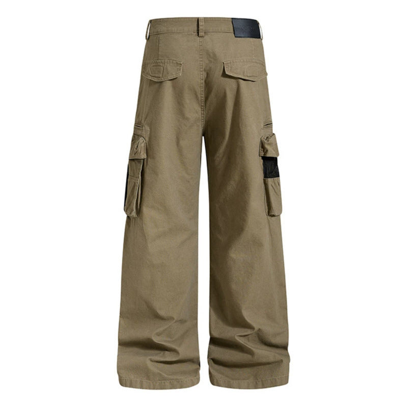 Women's Loose High-Waist Canvas Cargo Pants with Multi-Pockets and Mesh Details Amarae