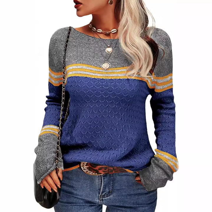 Pull tricoté décontracté pour femmes avec des blocs de couleur contrastants et une texture unique Chic & Stil