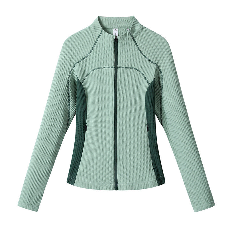 Women waffle structure functional jacket with full zip, stand-up collar and contrast side inserts Amarae