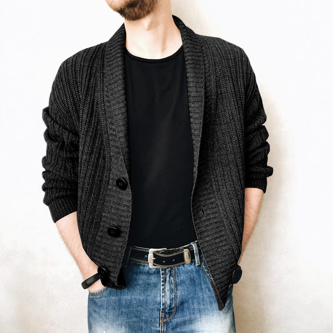 Men's knitted jacket with large collar and decorative buttons Lune London