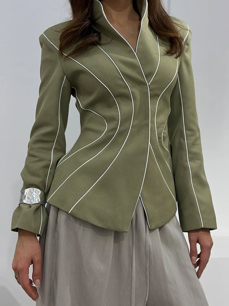 Women's Sculptural Tailored Blazer with Contouring Piping Amarae