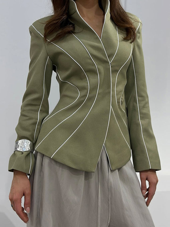 Women's Sculptural Tailored Blazer with Contouring Piping Amarae