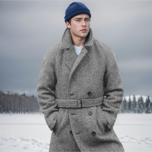 Wool coat for men with an elegant herringbone pattern Amarae