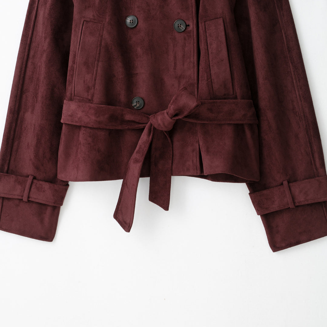 Women's Velvet Trench Coat with High Funnel Collar and Tie Belt Amarae