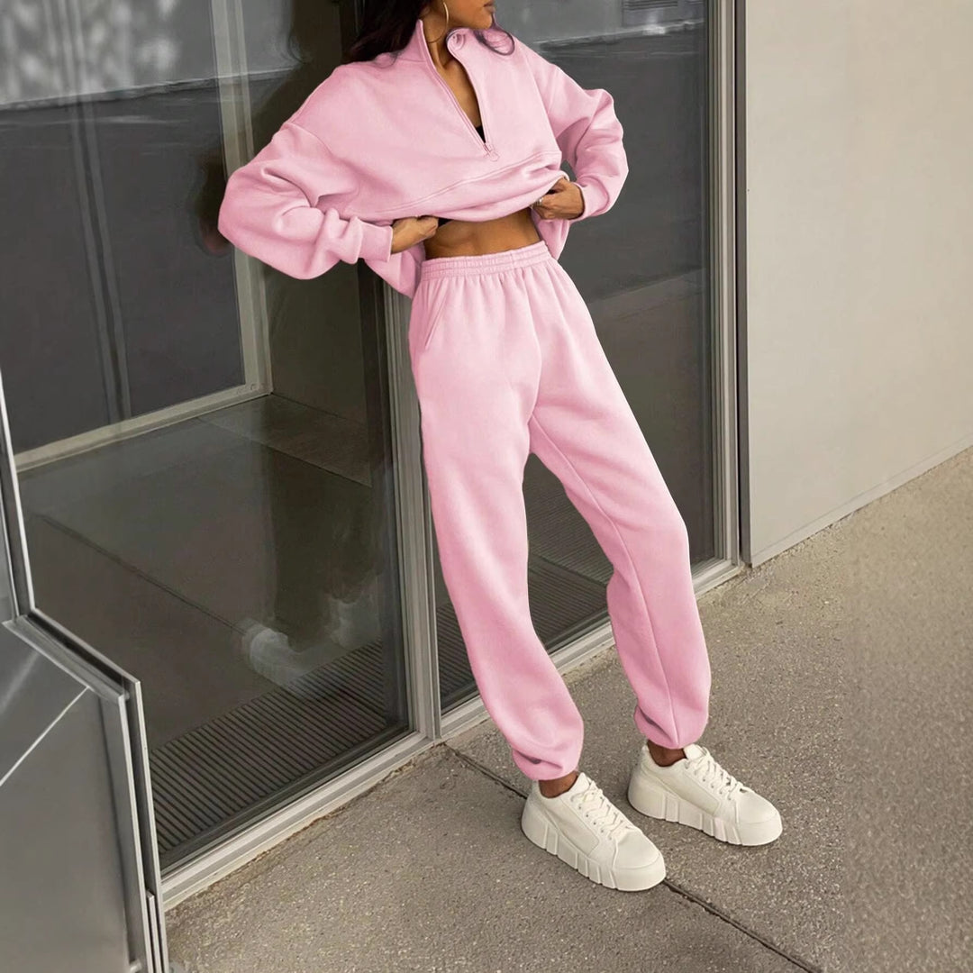 Women's Comfort Sweat Set with Half-Zip Stand-Up Collar and Relax Jogger Amarae