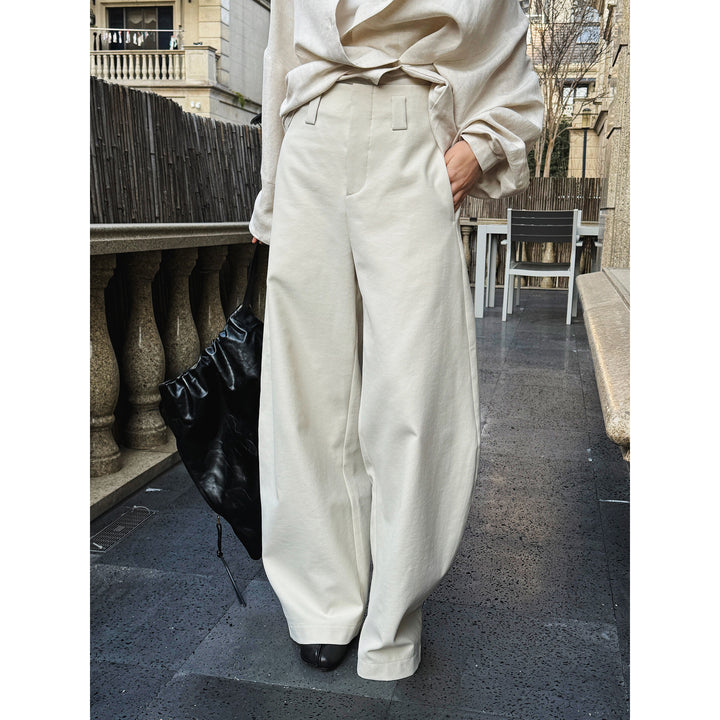 Women's high-waisted wide pleated trousers made of cotton blend Amarae