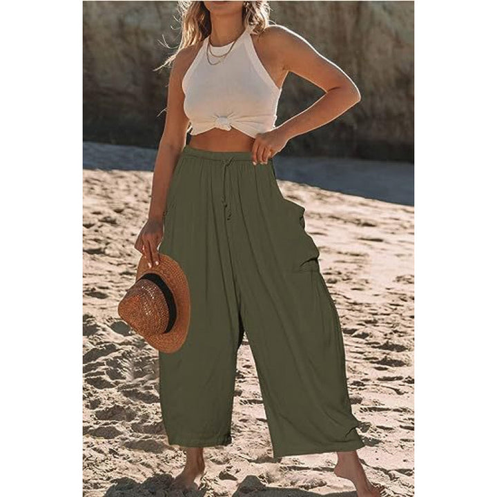 Summer wide and comfortable pants for women with elastic waistband and practical pockets Lune London