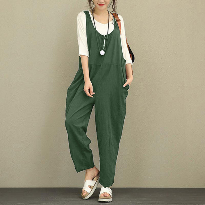 Women Casual Harem Jumpsuit made of Linen with Adjustable Straps and Side Pockets Amarae