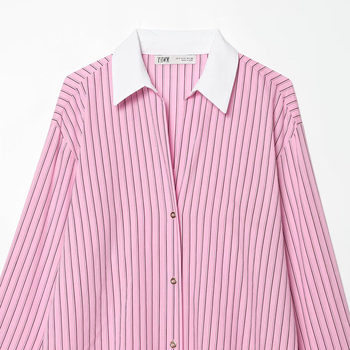 Women Oversize Shirt Blouse with Contrast Collar and Cuffs Amarae