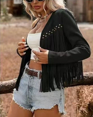 Women Fringe Jacket with Decorative Studs Lune London