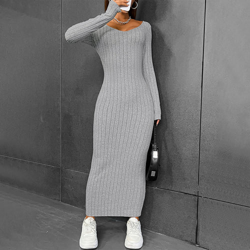 Robe tricotée ajustée à manches longues pour femmes Chic & Stil