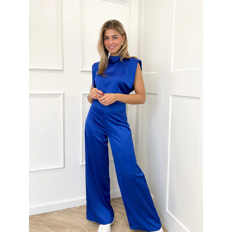 Ladies elegant jumpsuit with straight legs and high collar Lune London