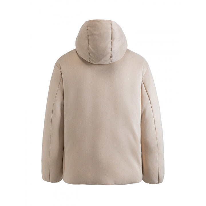 Unisex Padded Hooded Jacket in Boxy Cut with High Shawl Collar and Kangaroo Pockets Amarae